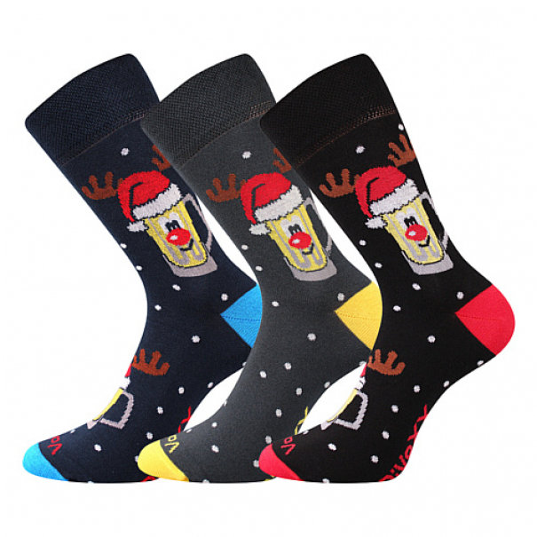 Ponožky pánské slabé Voxx PiVoXX 2 Vánoce 3 páry (navy, tmavě šedé, černé), 39-42