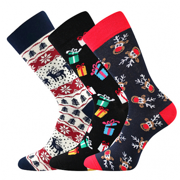 Ponožky unisex Boma Vánoční 3 páry (černé, bílé, tmavě šedé), 35-38