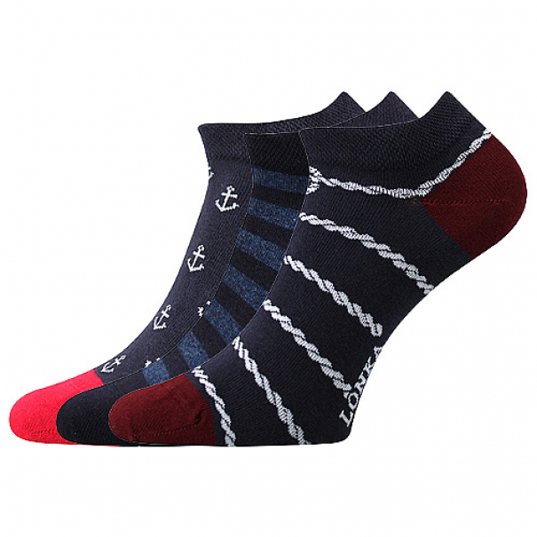 Ponožky letní unisex Lonka Dedon Mix 3 páry (navy-modré, 2x navy-bílé), 43-46
