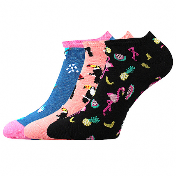 Ponožky letní dámské Boma Piki 63 Zvířátka 3 páry (černé, růžové, modré), 35-38