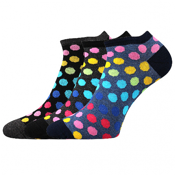 Ponožky letní dámské Boma Piki 65 Puntíky 3 páry (černé, šedé, modré), 39-42
