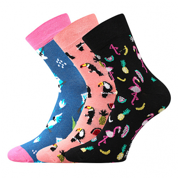 Ponožky letní dámské Boma Xantipa 66 Zvířátka 3 páry (černé, modré, růžové), 35-38