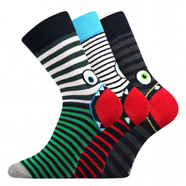 Ponožky dětské Boma Ksichtík 3 páry (zelené, červené, tmavě šedé), 27-32