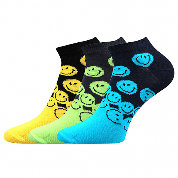 Ponožky letní unisex Boma Piki 42 Smajlík 3 páry (modré, zelené, žluté), 43-46