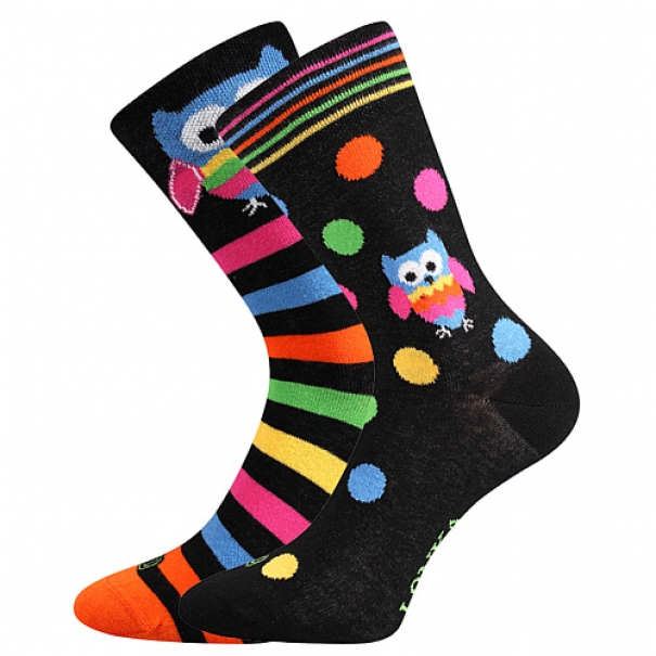Ponožky trendy unisex Lonka Doble Sólo Sovičky - černé-barevné, 39-42