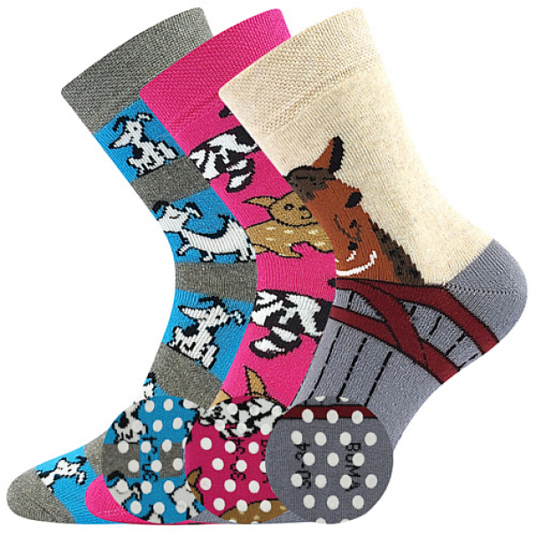 Ponožky dětské froté Boma Sibiř 07 ABS 3 páry (modré, růžové, béžové), 20-24
