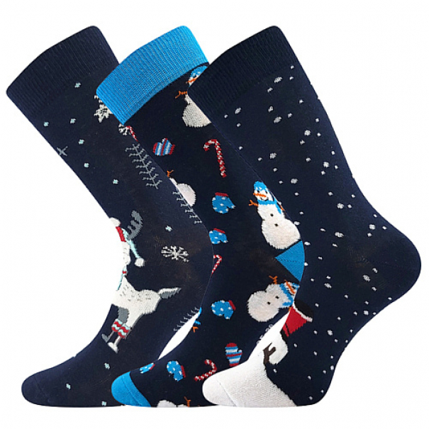Ponožky unisex klasické Boma Vánoční 3 páry - navy-modré, 39-42