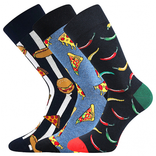 Ponožky unisex klasické Lonka Debox 3 páry Jídlo (modré, černé, zelené), 39-42