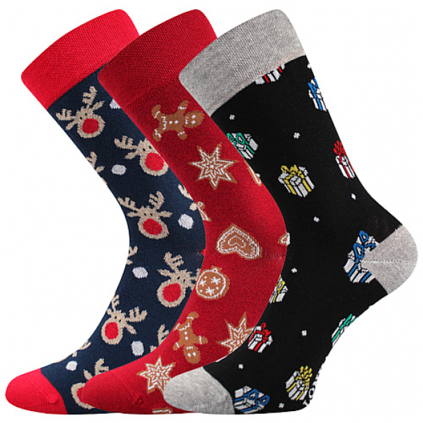 Ponožky unisex klasické Lonka Debox 3 páry Vánoce (tmavě modré, černé, červené), 39-42
