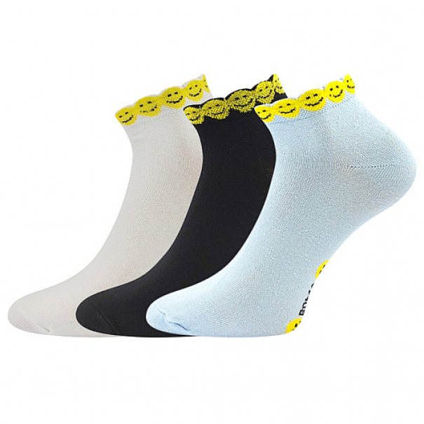 Ponožky letní dámské Boma Piki 68 Smajlík 3 páry (bílé, černé, světle modré), 39-42