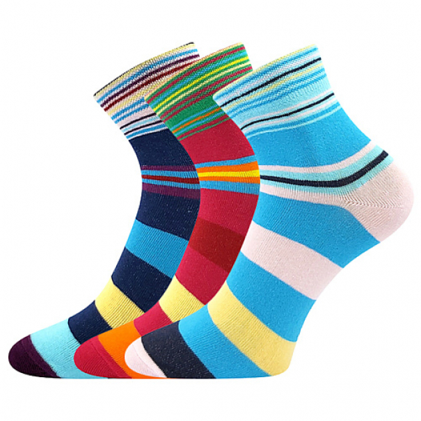 Ponožky letní dámské Boma Jana 32 Pruhy 3 páry (tmavě modré, červené, modré), 35-38