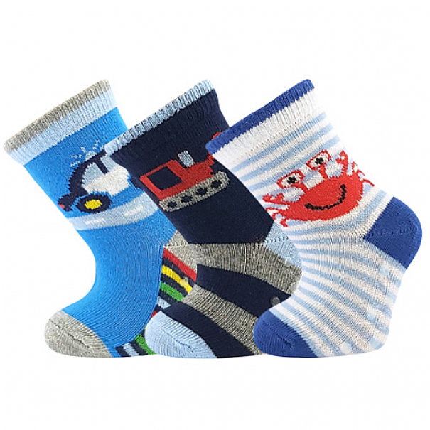 Ponožky kojenecké Boma Filípek 02 ABS 3 páry (modré, navy, bílé), 14-17