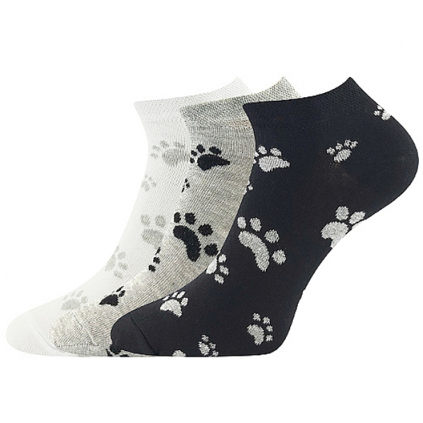 Ponožky krátké dámské Boma Piki 69 Tlapky 3 páry (černé, bílé, šedé), 39-42