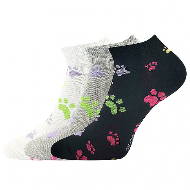 Ponožky krátké dámské Boma Piki 69 Tlapky Barevné 3 páry (černé, bílé, šedé), 35-38