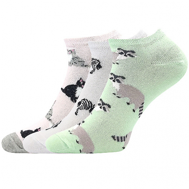 Ponožky krátké dámské Boma Piki 71 Tlapky Zvířátka 3 páry (růžové, bílé, zelené), 35-38