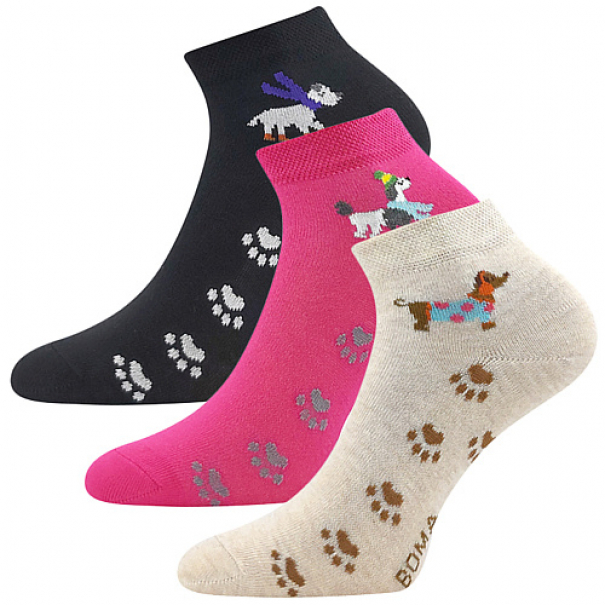 Ponožky krátké dámské Boma Piki 72 Pejsci 3 páry (černé, béžové, růžové), 35-38