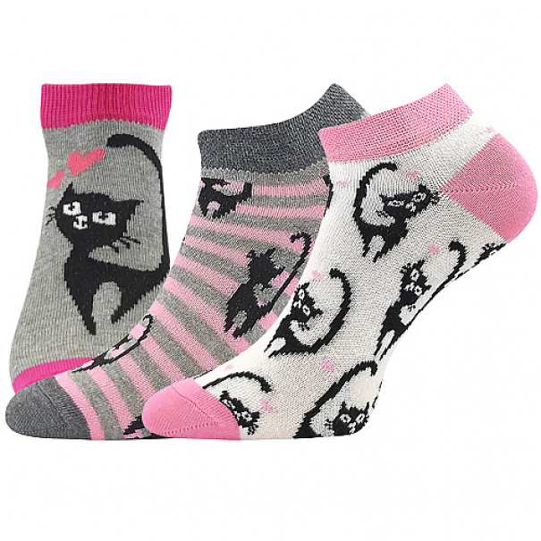 Ponožky krátké dámské Boma Piki 73 Kočky 3 páry (šedé, bílé, růžové), 35-38