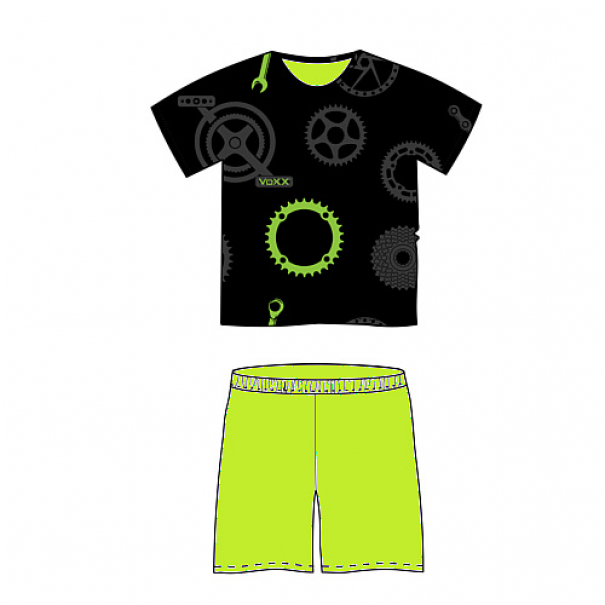 Pyžamo pánské Lonka Koffing krátký rukáv Kolo - černé-zelené, XL