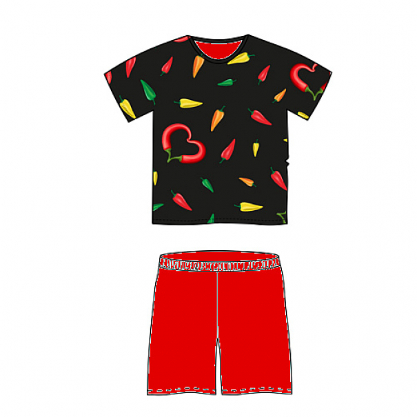 Pyžamo pánské Lonka Koffing krátký rukáv Papričky - černé-červené, 3XL