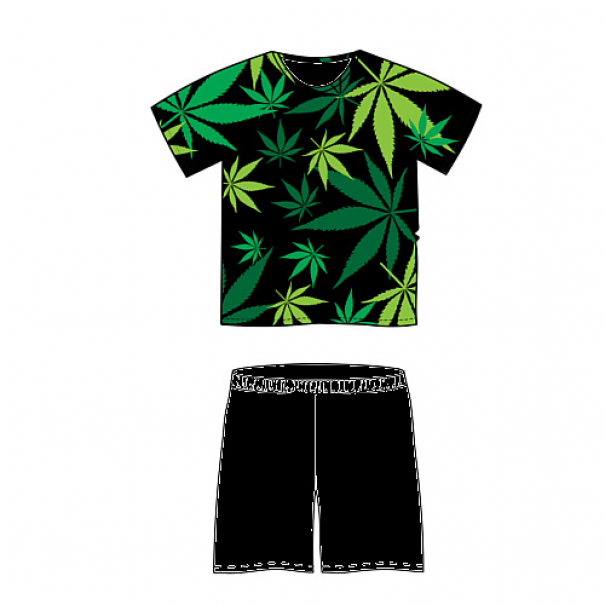 Pyžamo pánské Lonka Koffing krátký rukáv Tráva - černé-zelené, XXL