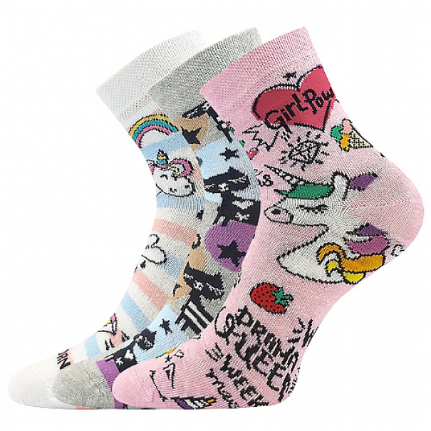 Ponožky dětské trendy Lonka Dedotik 3 páry (bílé, šedé, růžové), 20-24