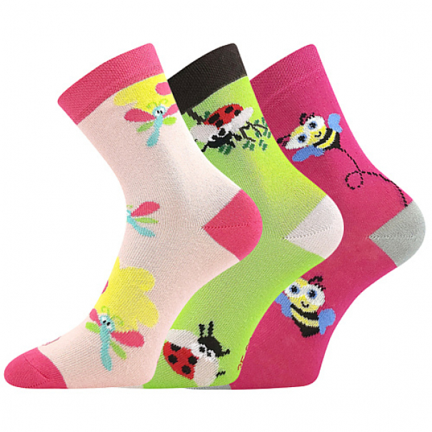 Ponožky dětské Lonka Woodik 3 páry (růžové, zelené, tmavě růžové), 35-38