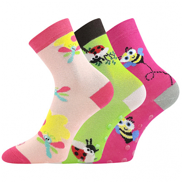 Ponožky dětské Lonka Woodik ABS 3 páry (zelené, růžové, tmavě růžové), 30-34