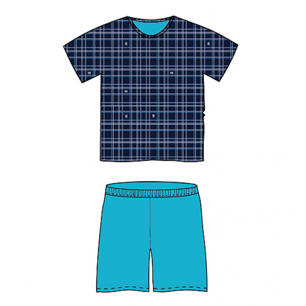 Pyžamo pánské Lonka Koffing krátký rukáv Kostky - tmavě modré, 3XL