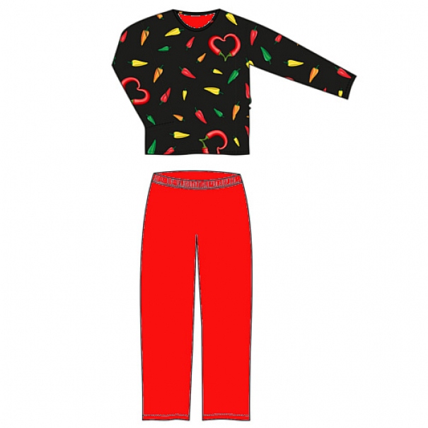 Pyžamo pánské Lonka Lopping dlouhý rukáv Papričky - černé-červené, XL