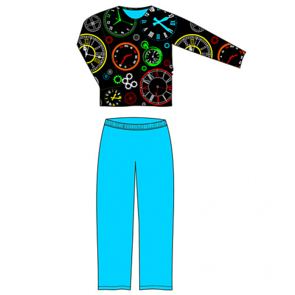 Pyžamo pánské Lonka Lopping dlouhý rukáv Hodiny - černé-modré, XL