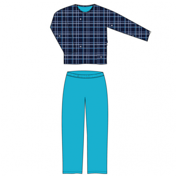 Pyžamo pánské Lonka Lopping dlouhý rukáv Kostky - tmavě modré, M