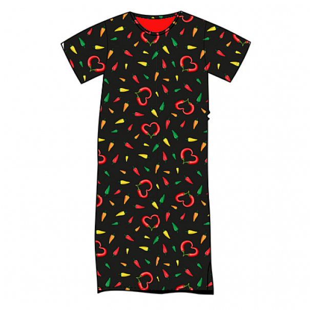 Noční košile pánská Lonka Seeking krátký rukáv Papričky - černé-červené, XL