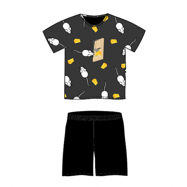 Pyžamo pánské Lonka Koffing krátký rukáv Myšky - černé, XL