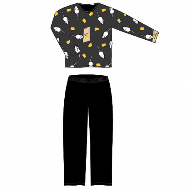 Pyžamo pánské Lonka Lopping dlouhý rukáv Myšky - černé, XL