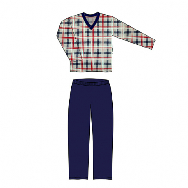 Pyžamo pánské Lonka Kája dlouhý rukáv Kostky - modré-červené, XL