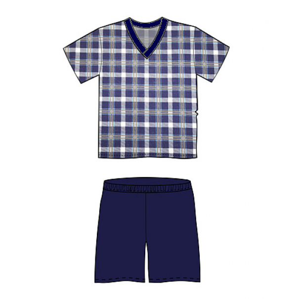 Pyžamo pánské Lonka Kája krátký rukáv Kostky - modré, XL