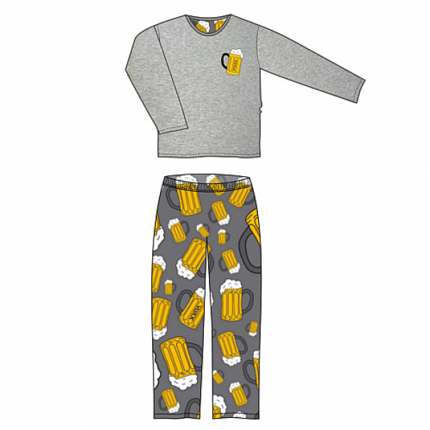Pyžamo pánské Lonka Lopping dlouhý rukáv Pivo - světle šedé, XL