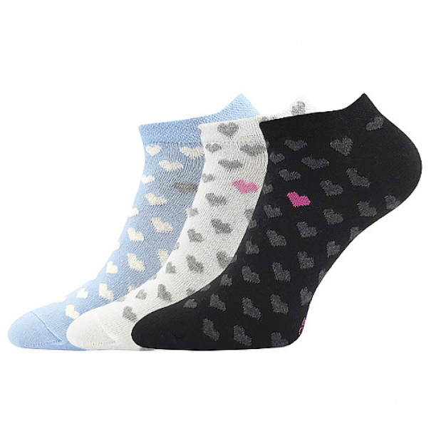 Ponožky dámské Boma Piki 79 Srdíčka 3 páry (světle modré, bílé, černé), 39-42