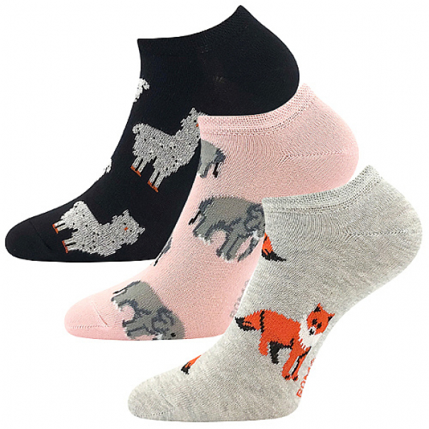 Ponožky dámské letní Boma Piki 83 Zvířátka 3 páry (černé, růžové, šedé), 35-38