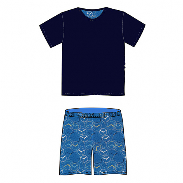 Pyžamo pánské Lonka Kája krátký rukáv Hodiny - tmavě modré, XL