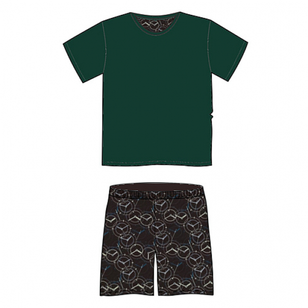 Pyžamo pánské Lonka Kája krátký rukáv Hodiny - tmavě zelené, XL