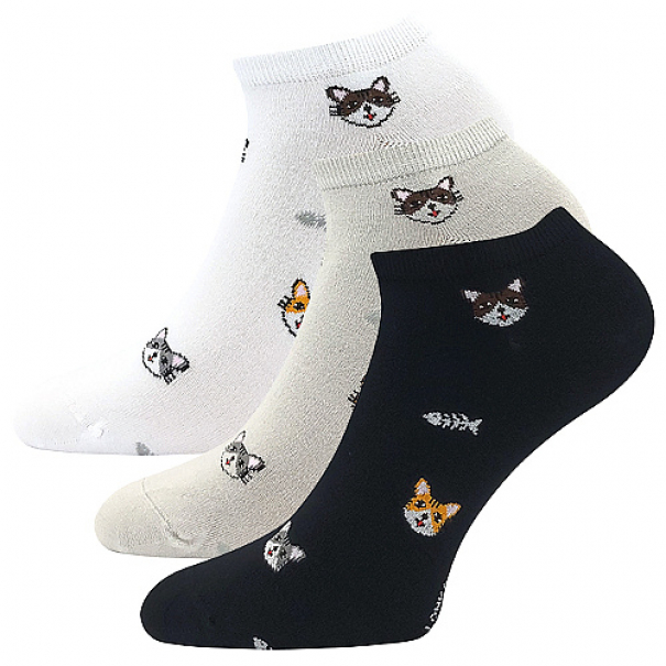 Ponožky dámské Lonka Bibiana Kočky 3 páry (bílé, šedé, černé), 35-38