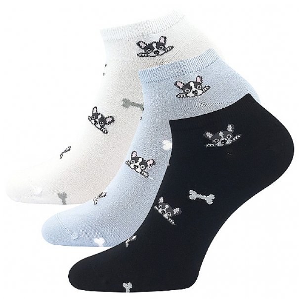Ponožky dámské Lonka Bibiana 3 páry Pejsci 3 páry (bílé, modré, černé), 35-38