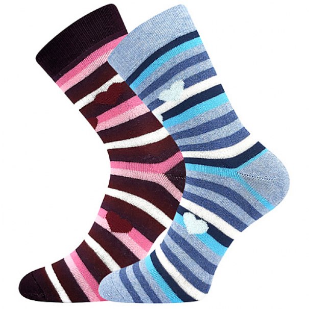 Ponožky dámské silné Boma Pruhana 2 2 páry (modré, růžové), 39-42