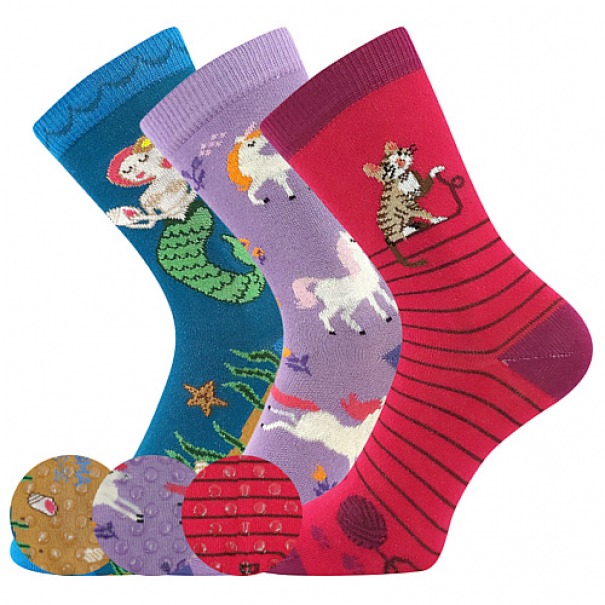 Ponožky dětské slabé Boma Filip 06 ABS 3 páry (modré, červené, fialové), 20-24