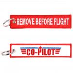 Přívěsek na klíče Fostex Remove before flight Co-pilot - červený-bílý