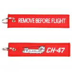 Přívěsek na klíče Fostex Remove before flight CH-47 - červený