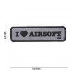 Gumová nášivka 101 Inc nápis I Love Airsoft - sivá