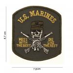 Nášivka textilná 101 Inc US Marines Skull - olivová