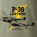 Tričko Antonio s vojnovým lietadlom P-38 LIGHTNING - olivové